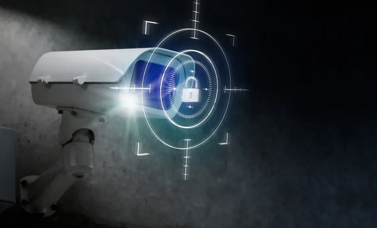 Professional CCTV camera with secure monitoring overlay