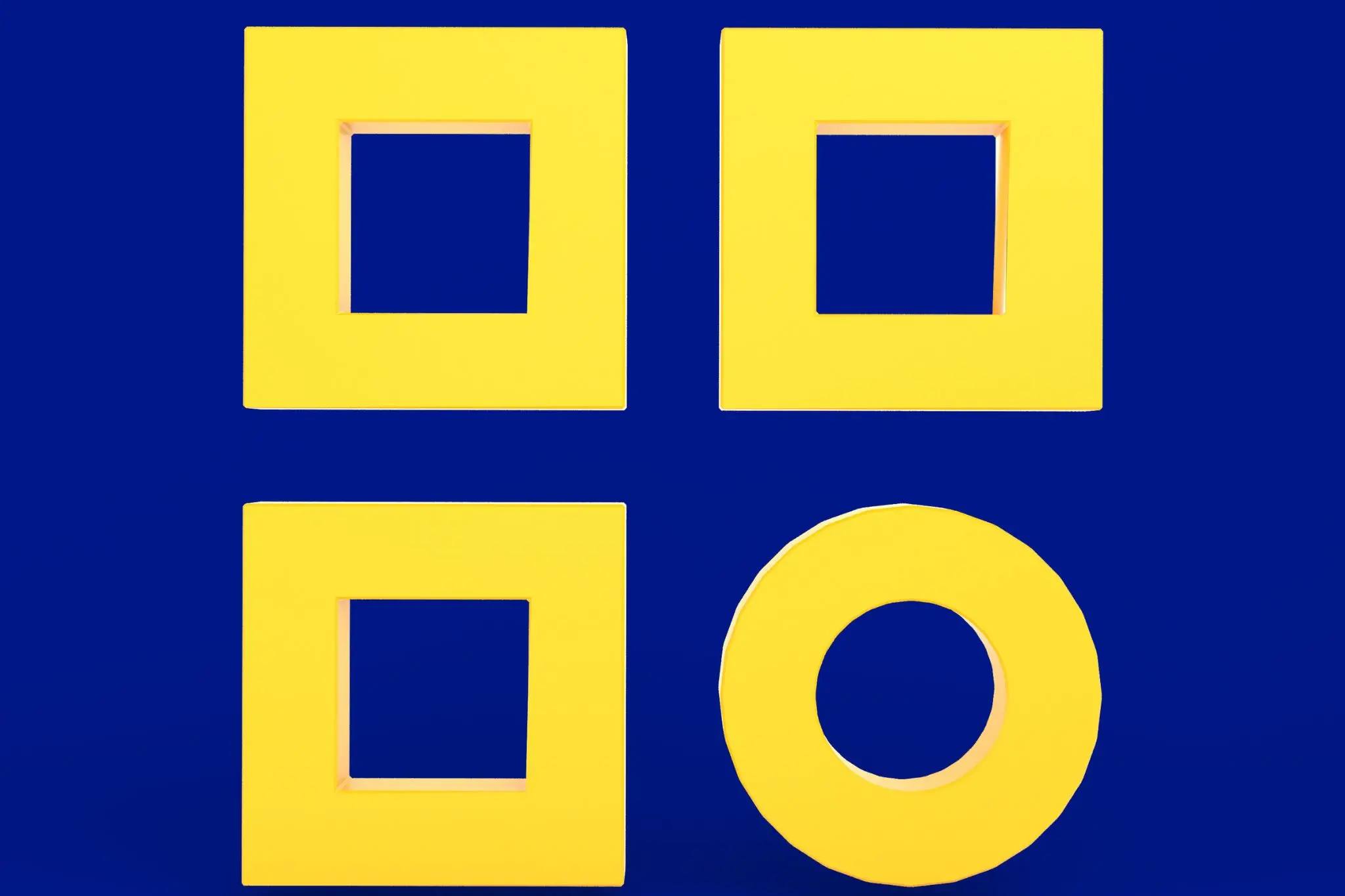 Stylised yellow QR code symbol on a navy background